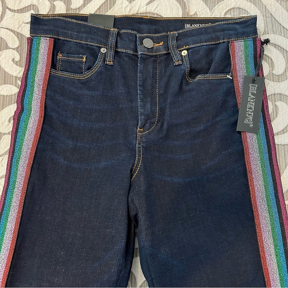 BlankNYC The Bond Metallic Rainbow Stripe Dark Wash Jeans Size 29 NWT $128